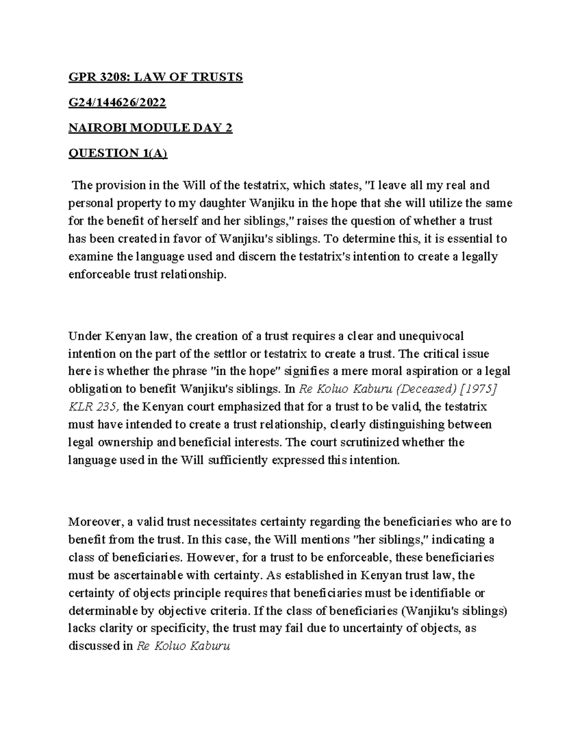 Law of Trusts notes on admissability - GPR 3208: LAW OF TRUSTS G24 ...