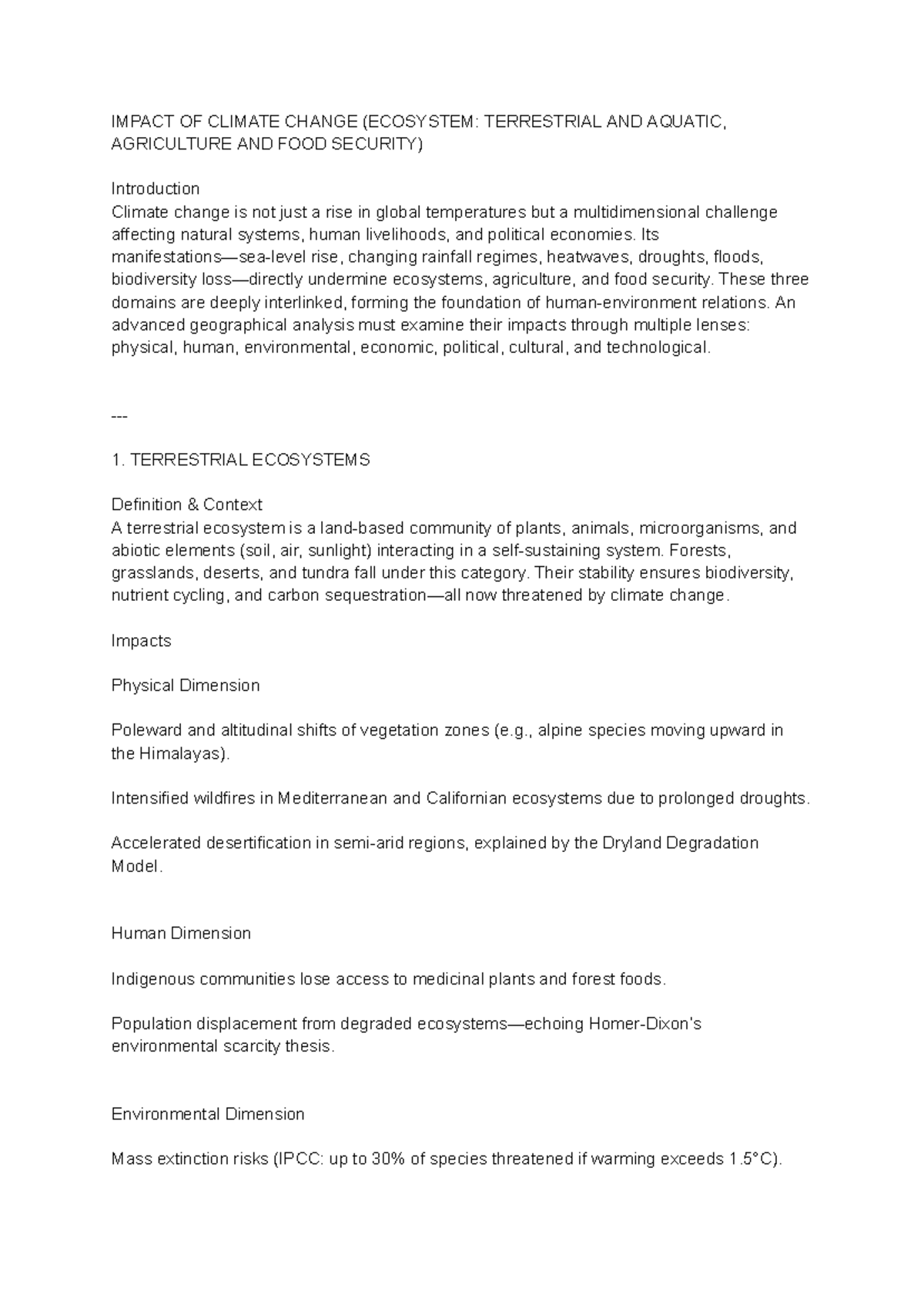 Impact of Climate Change on Ecosystems, Agriculture & Food Security ...