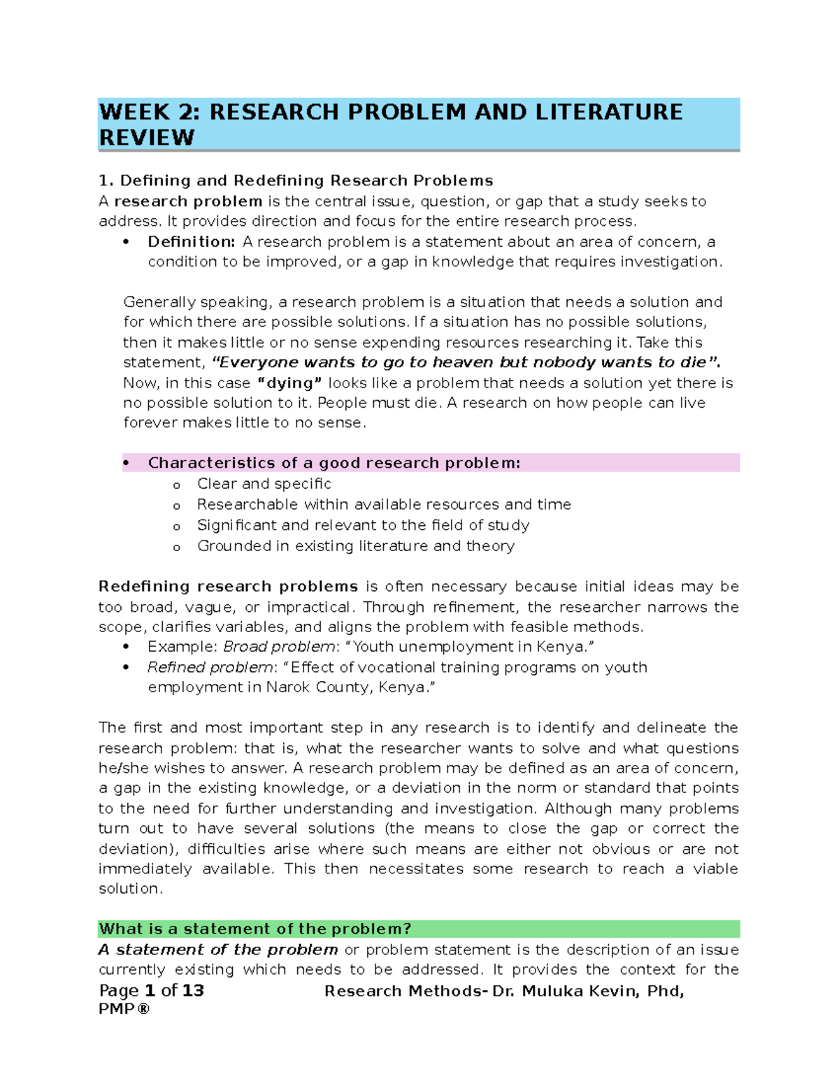 WEEK 2: Research Problem & Literature Review Insights - Studocu
