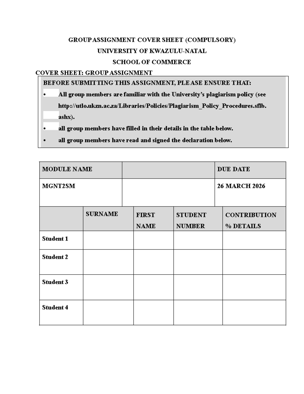 MGNT2SM Group Assignment Cover Sheet: Sustainable Development Analysis ...