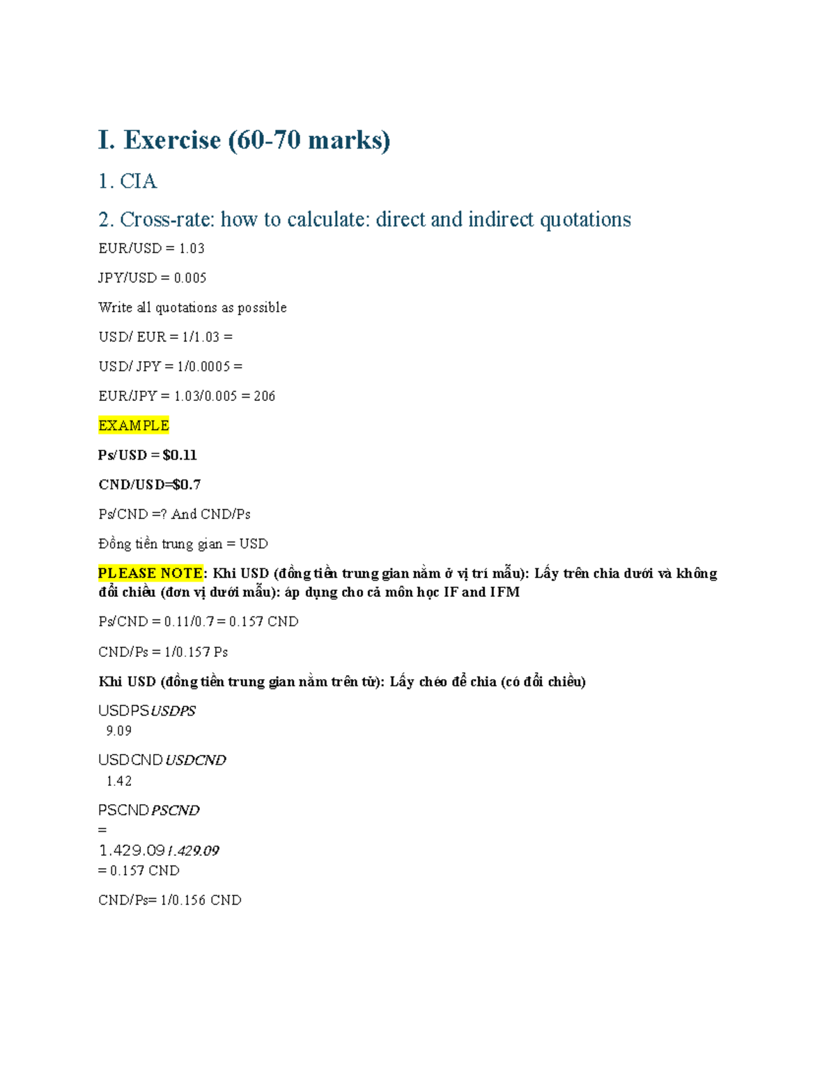 NOTE MID: CIA, Triangular Arbitrage, and Exchange Rate Analysis - Studocu