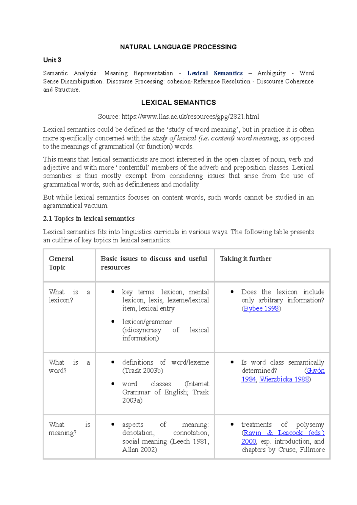 Lexical Semantics in Natural Language Processing (NLP 2021) - Studocu