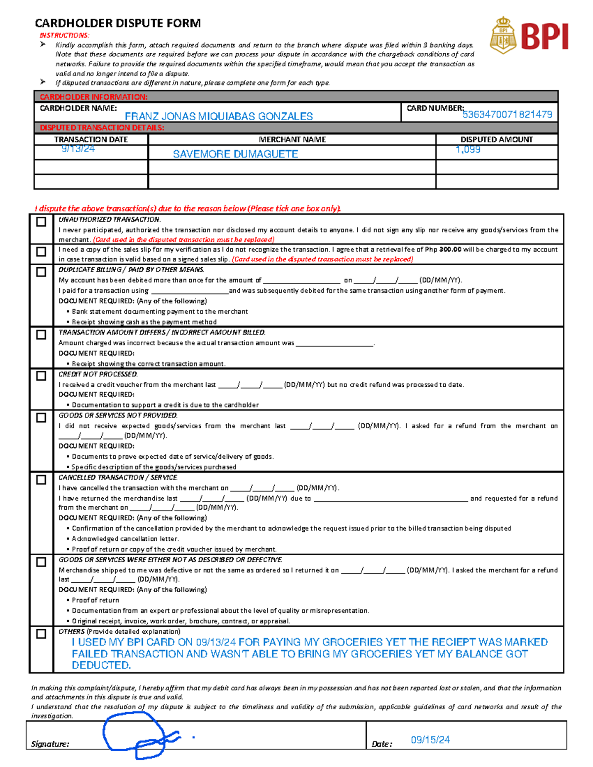 Cardholder Dispute Form - Instructions and Required Documentation - Studocu
