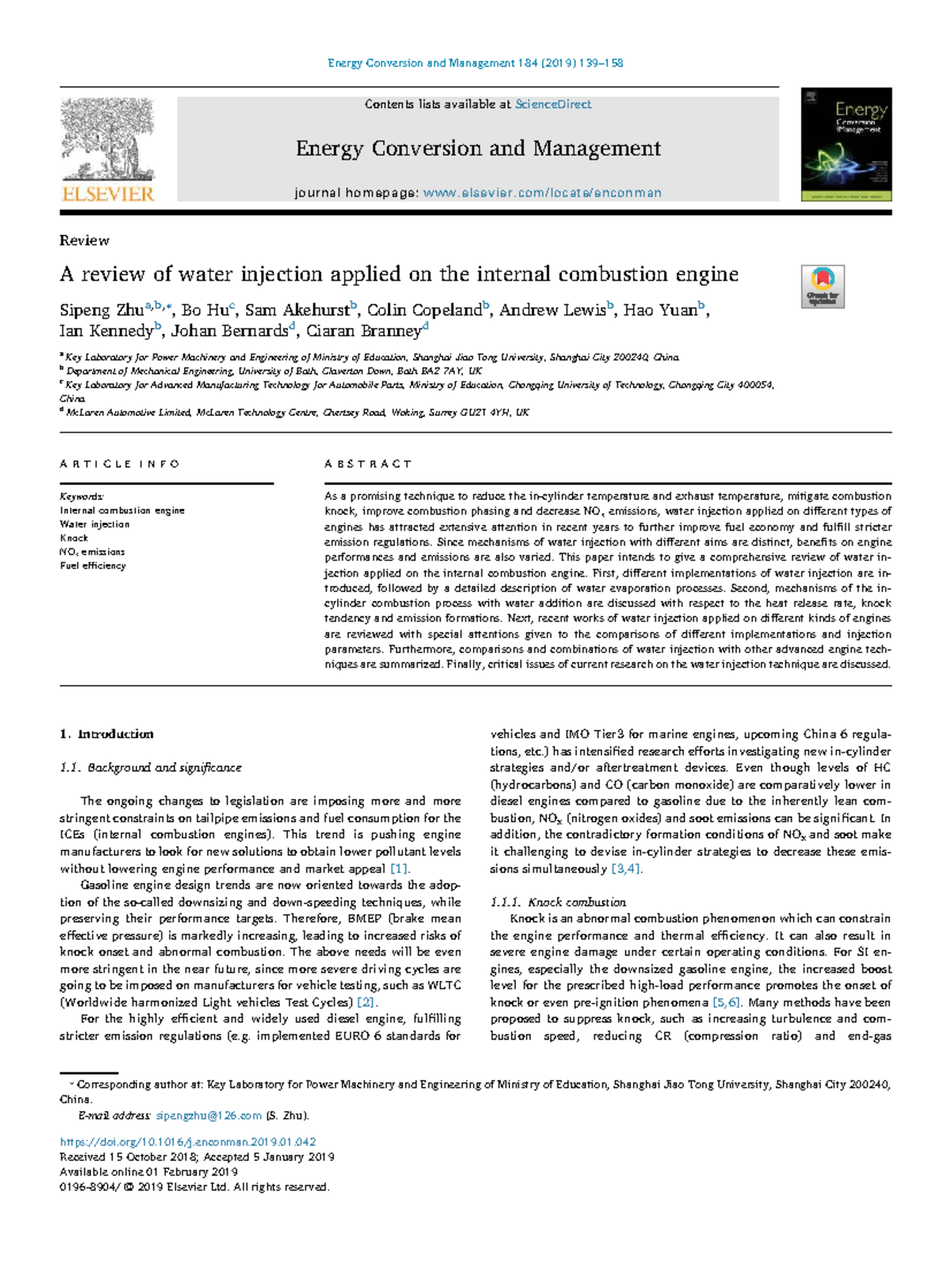 A Comprehensive Review of Water Injection in Internal Combustion ...