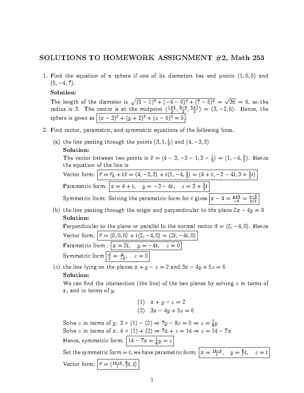 S2 - Solutions to Math 253 Homework Assignment - Studocu