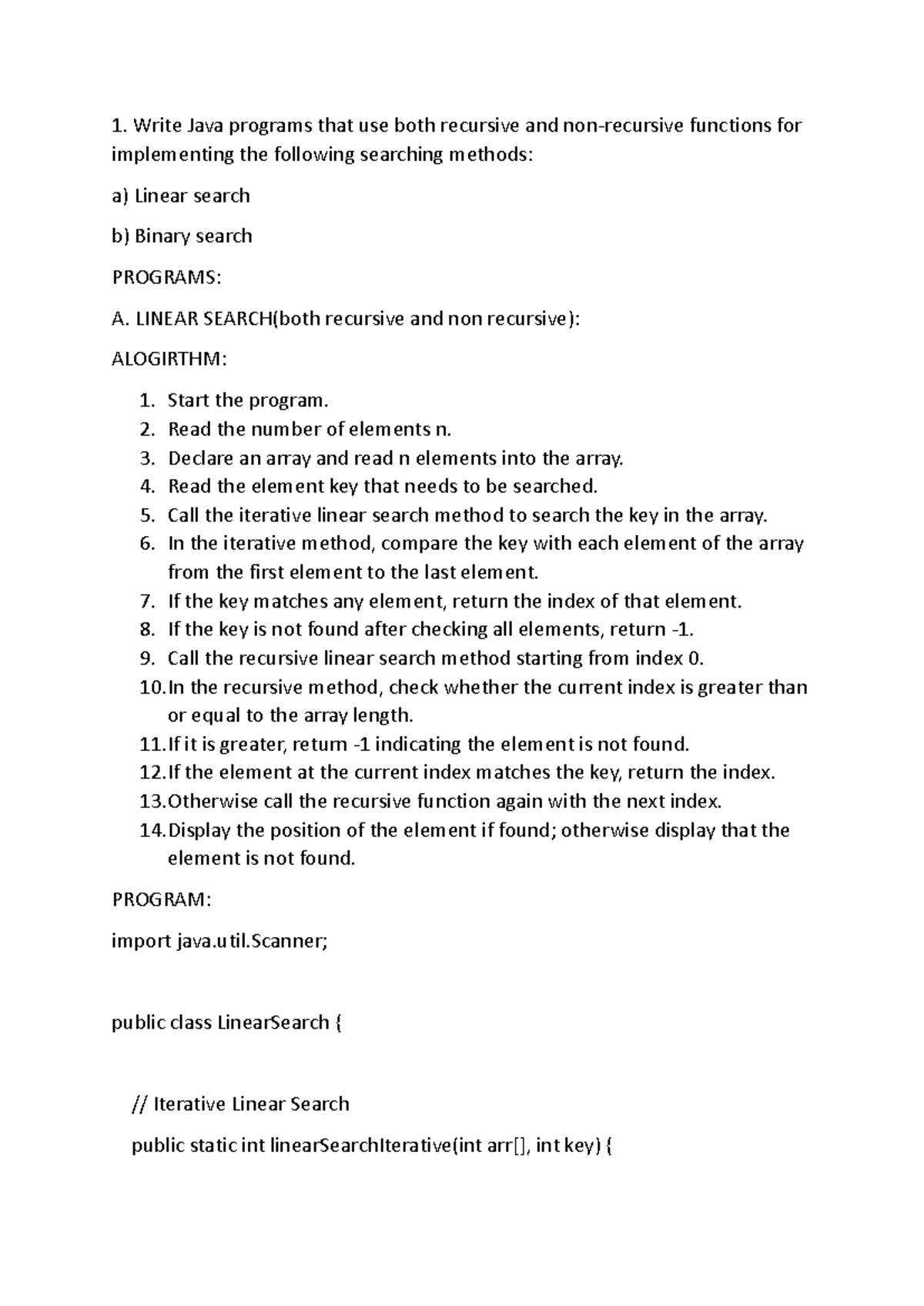 Java Searching Algorithms: Linear & Binary Search (ADS 1) - Studocu