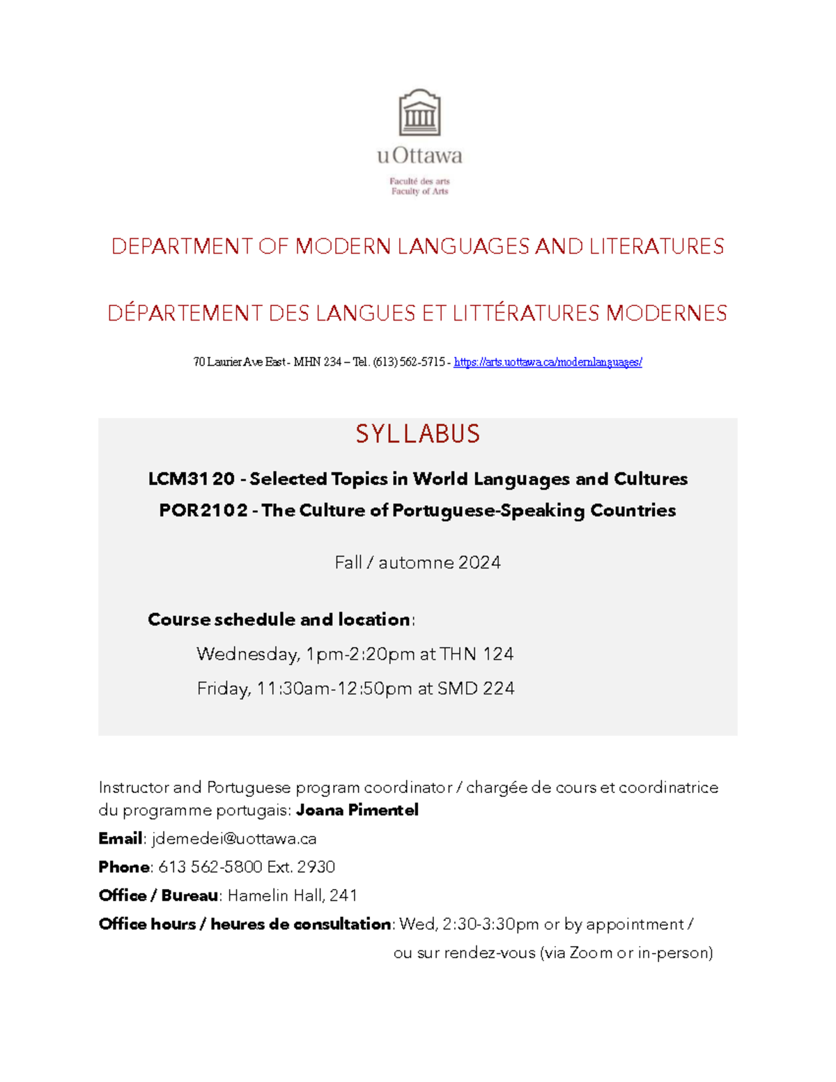 Syllabus for LCM3120 and POR2102: Selected topics in world languages ...