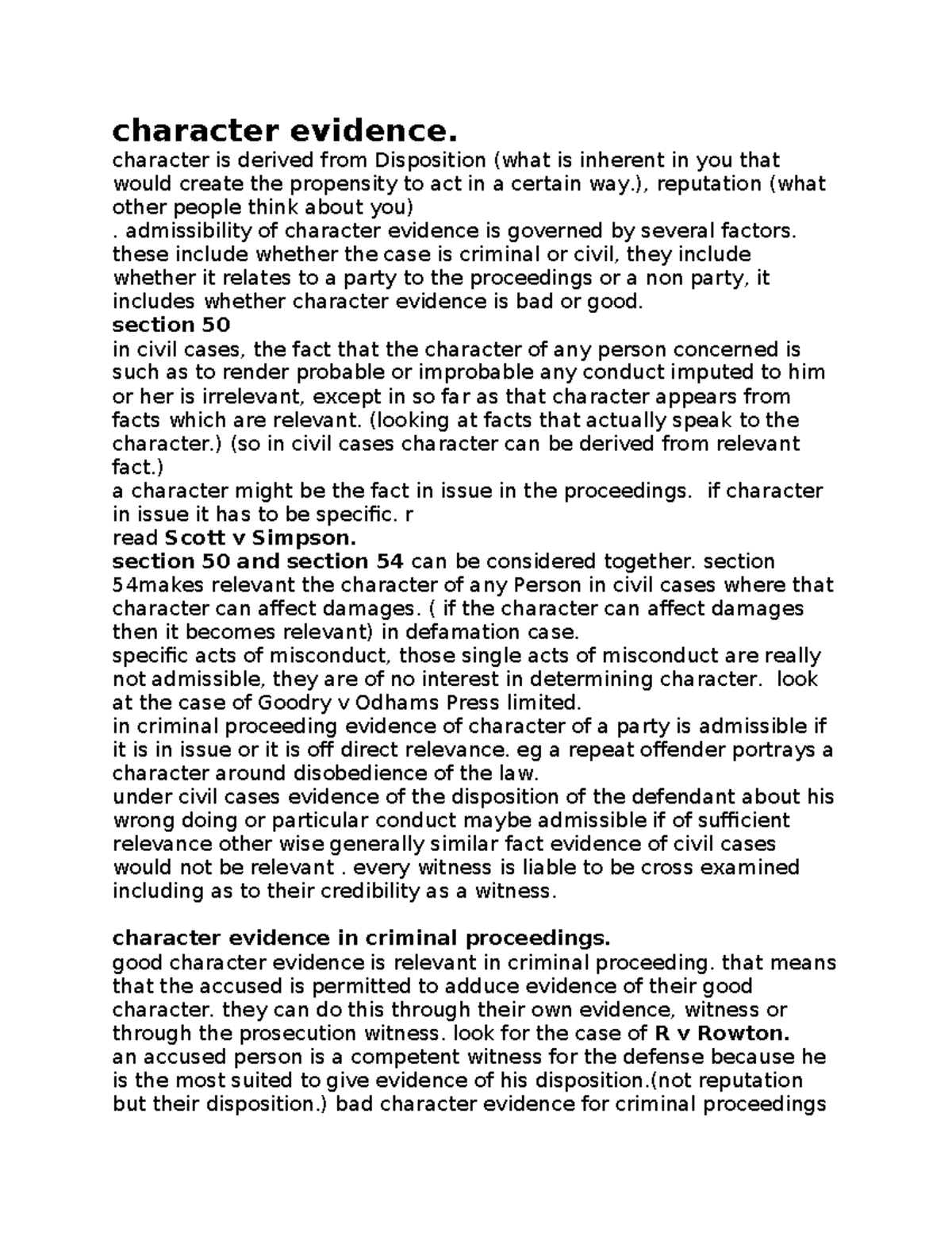Character Evidence: Admissibility and Relevance in Legal Proceedings ...