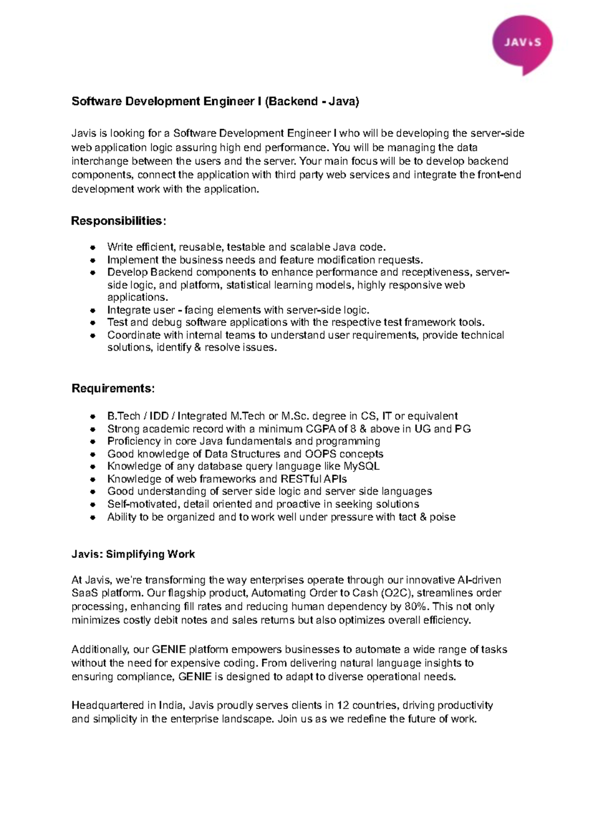 IIT Finals 2024 - SDE I Backend Java Job Description & Requirements ...