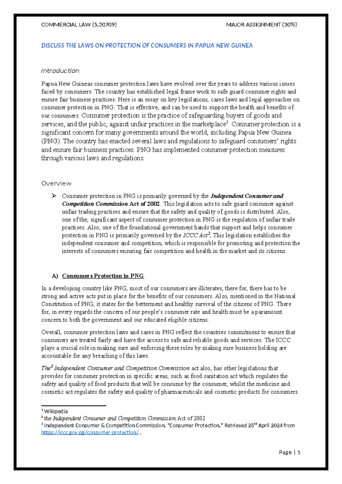 COMMERCIAL LAW (5.20709) MAJOR ASSIGNMENT: Consumer Protection Laws in ...