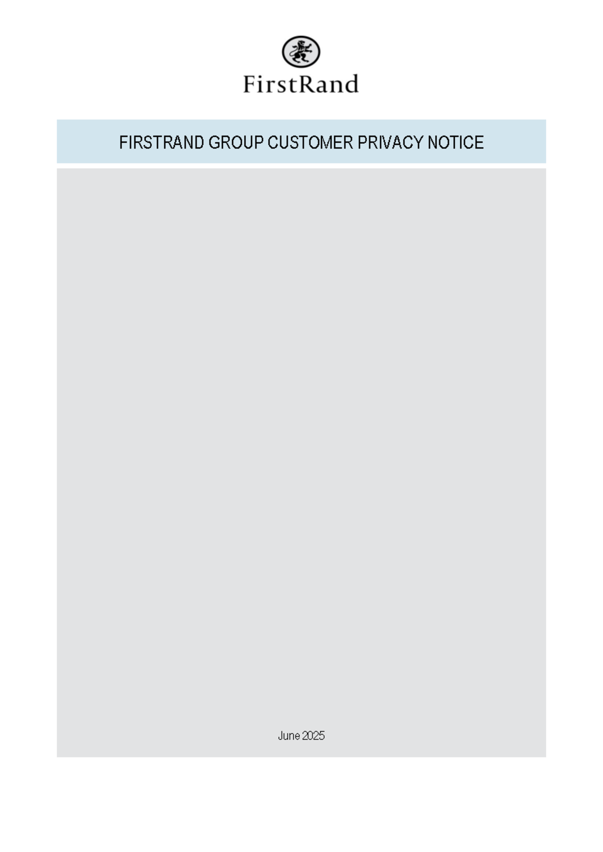 FIRSTRAND GROUP CUSTOMER PRIVACY NOTICE - June 2025 Overview - Studocu