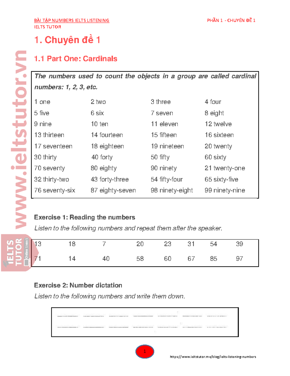 Chuyên đề Numbers for IELTS Listening Practice: Exercises & Tips - Studocu