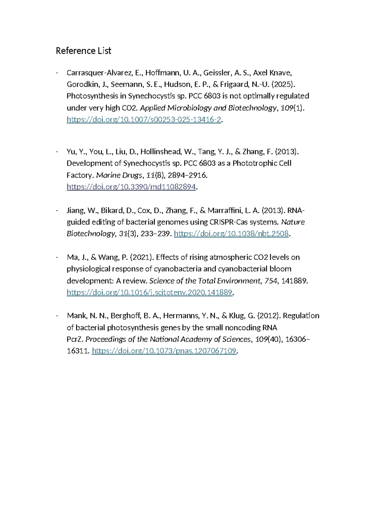Cell Biology & Genetics Reference List: Key Studies on Photosynthesis ...