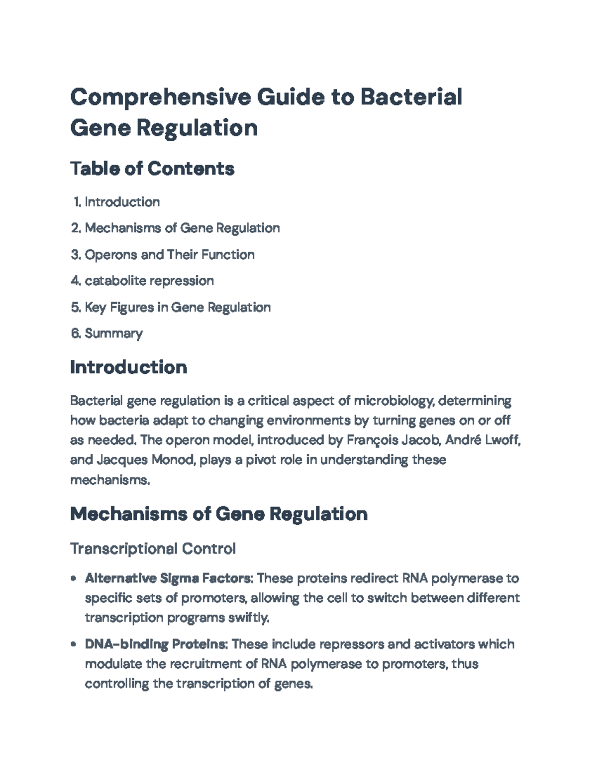 Bacterial Gene Regulation and the Operon Model Overview - Comprehensive ...