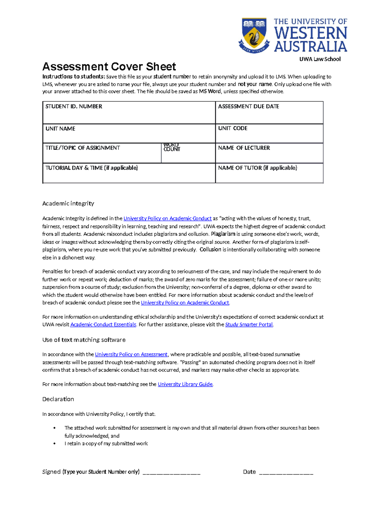 Mid Semester Test - Cover Page & Answer Template Guidelines - Studocu