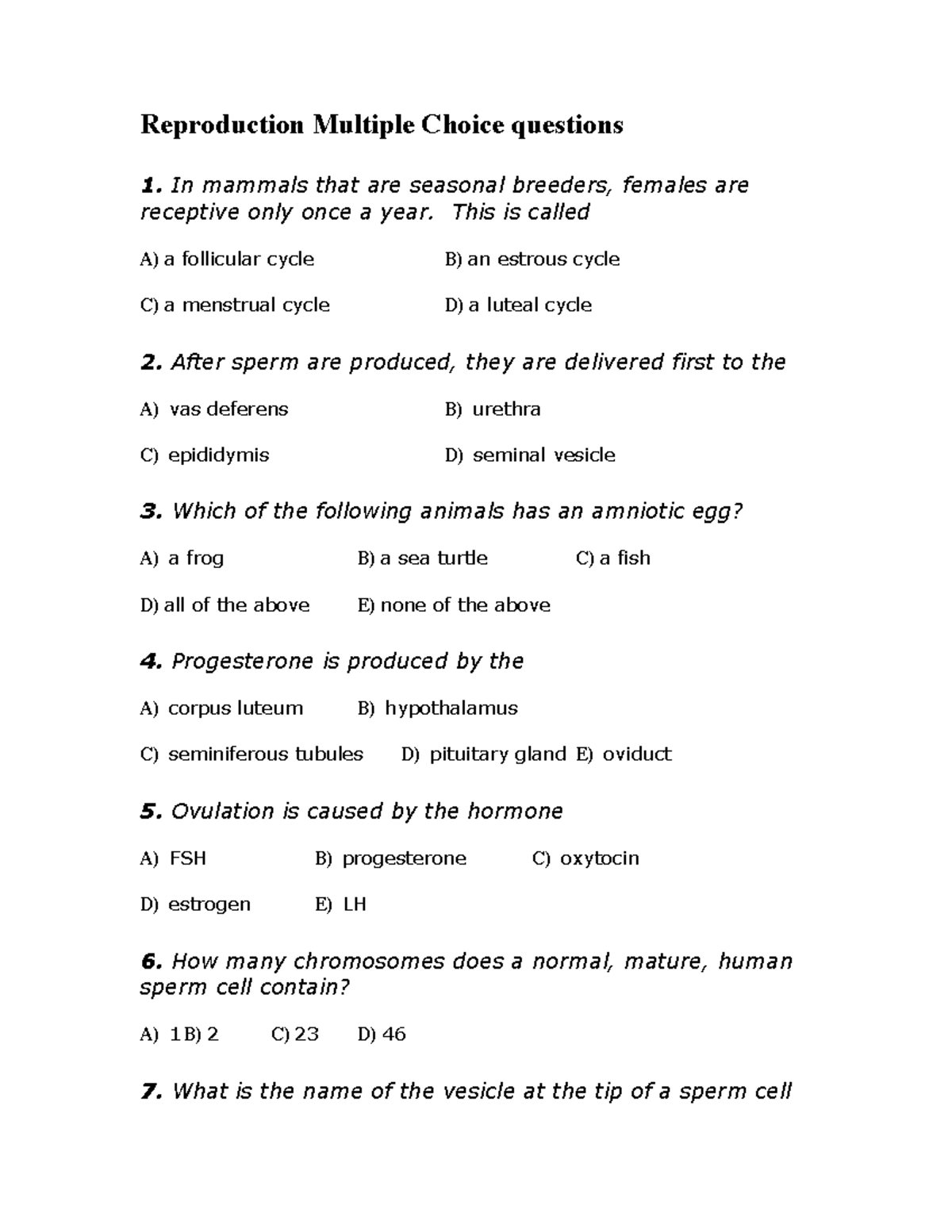 PYS 214 Midterm Reproduction Multiple Choice Questions - Studocu