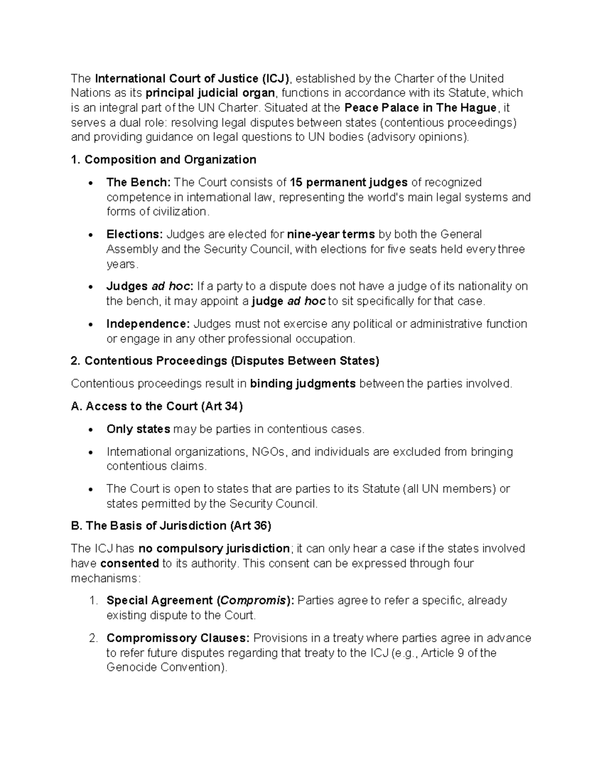 ICJ Overview: Functions, Jurisdiction, and Proceedings (Unit 5) - Studocu