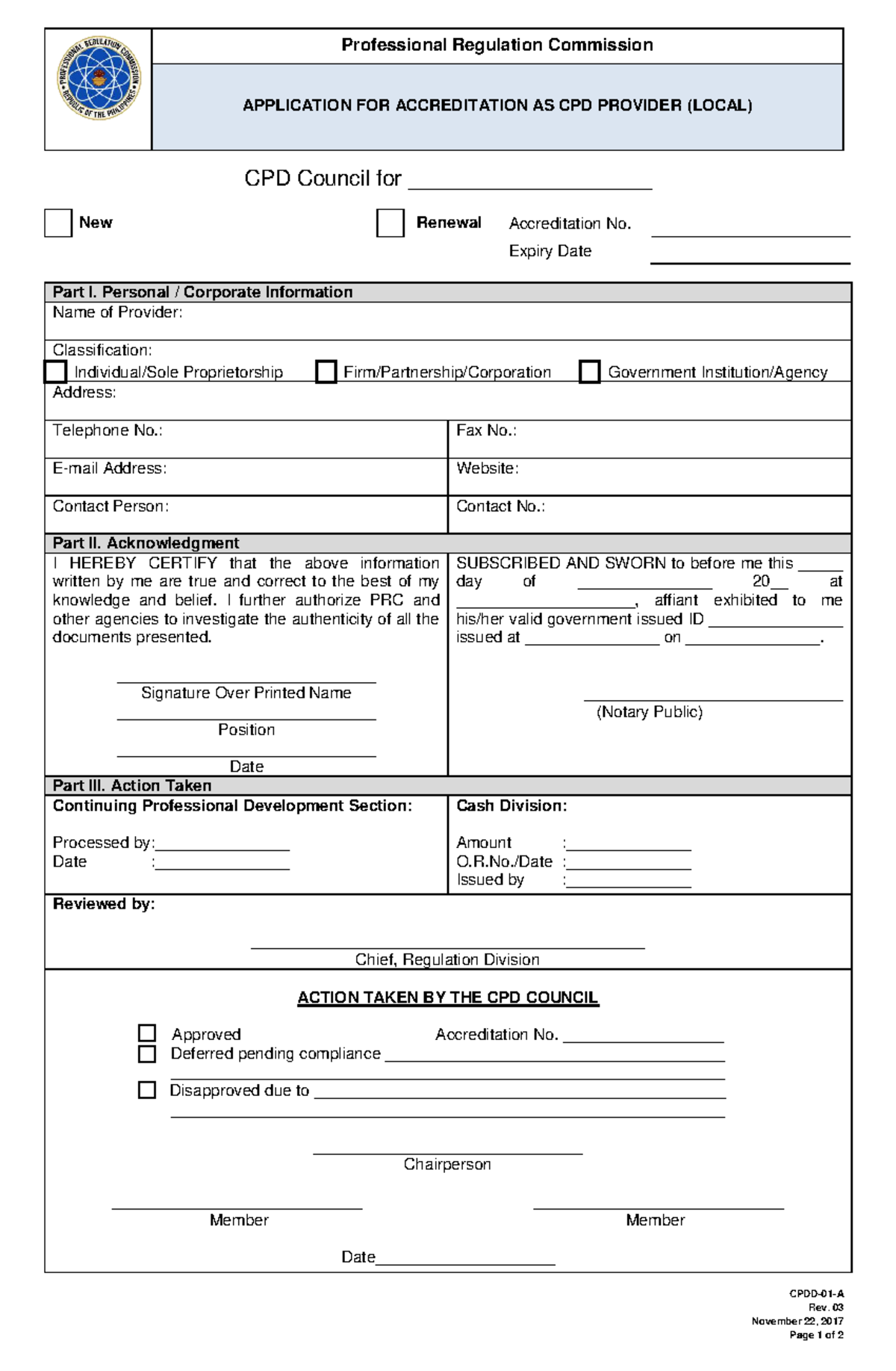 CPD Provider Application Form for Accreditation Renewal - Studocu
