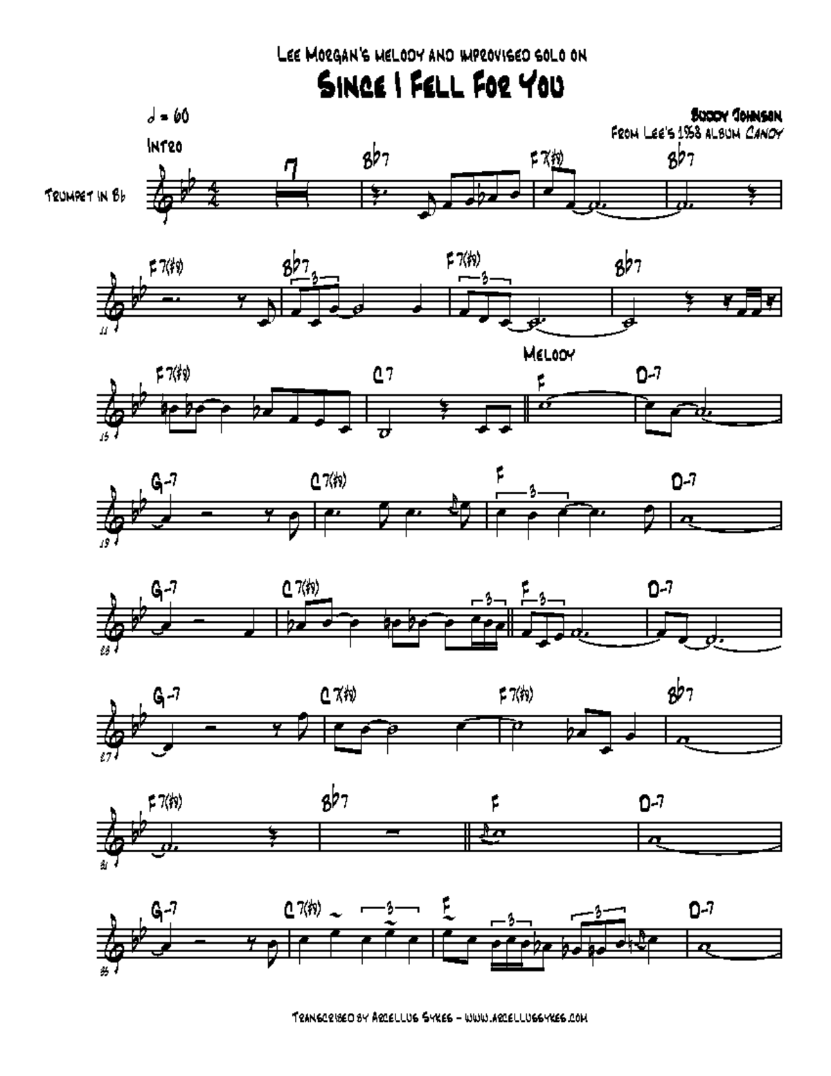 Lee Morgan's Melody & Solo Transcription: Since I Fell For You