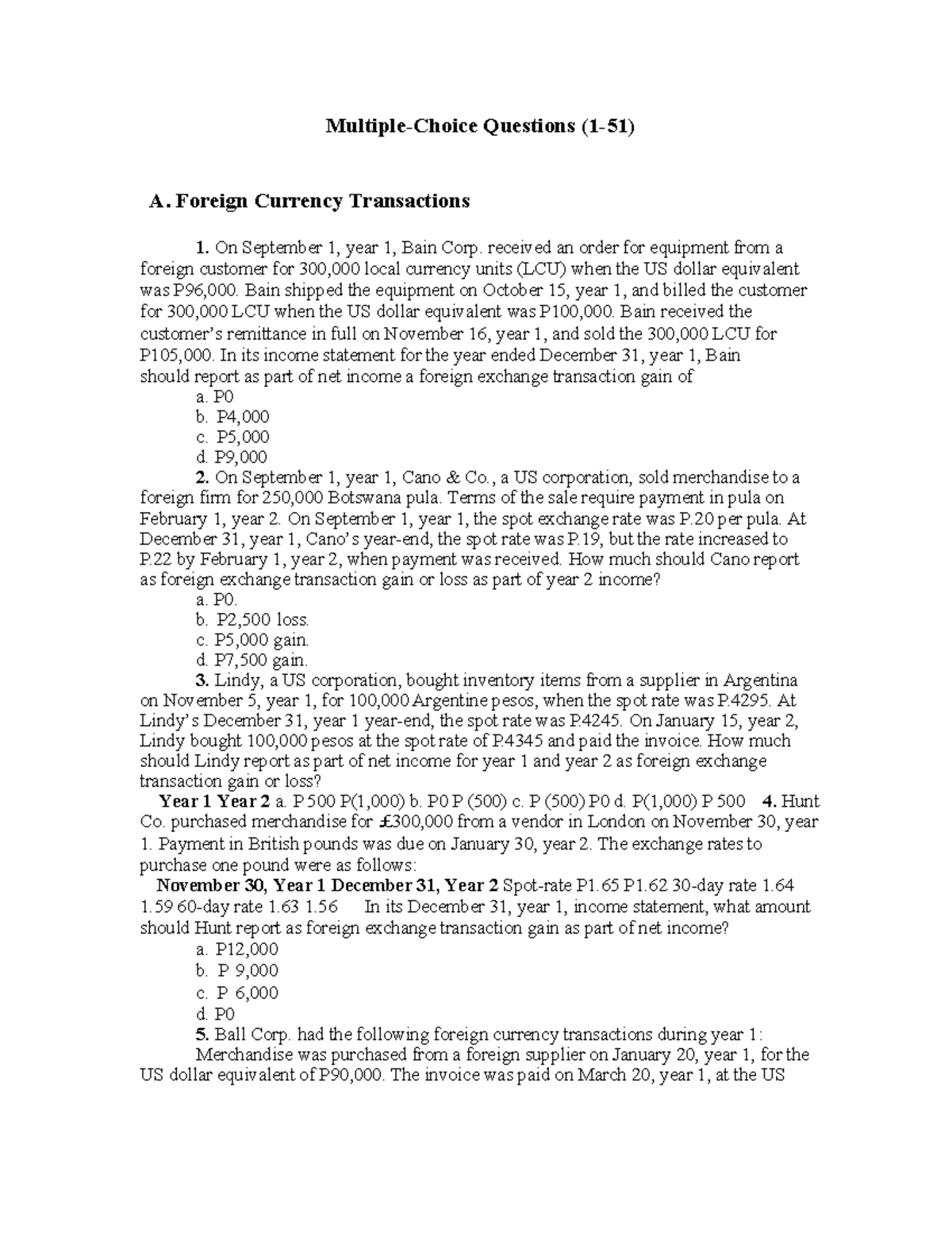 Test Bank - Foreign Currency Transactions and Hedging (FIN 301) - Studocu