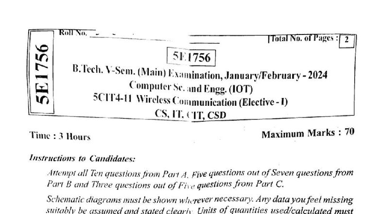 Wireless Communication Exam Notes - B. Tech (IOT) 2024 - Studocu