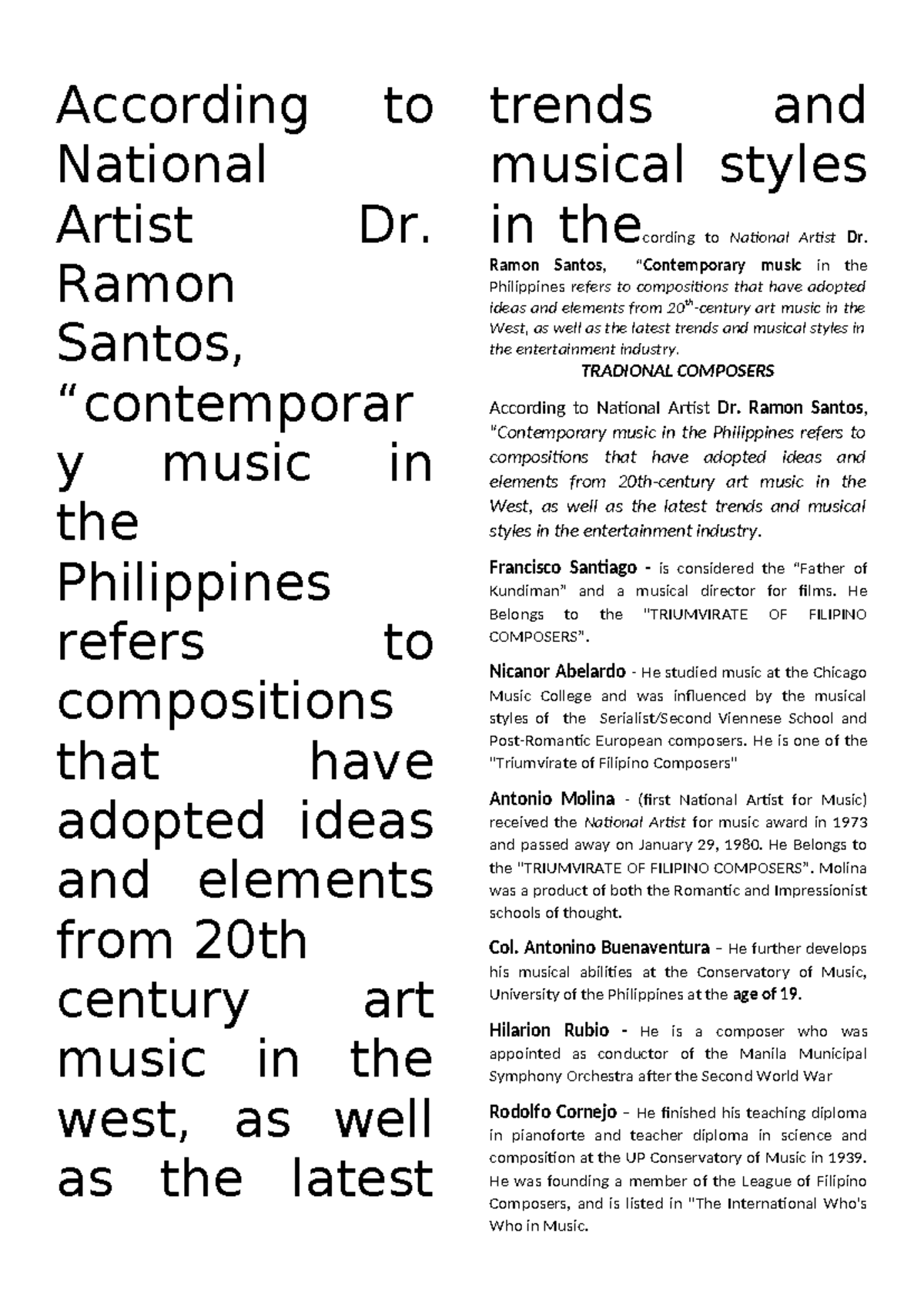 Mapeh 2 Contemporary Music Handout: Composers & Styles Overview - Studocu