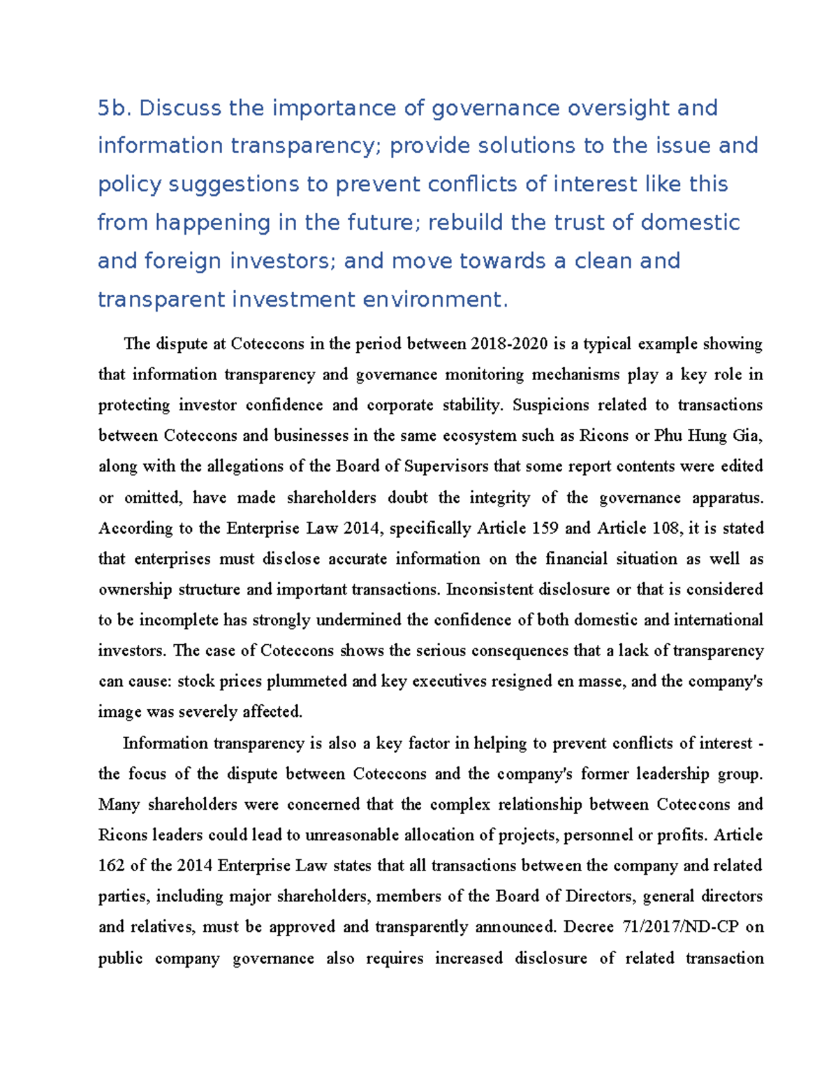 Governance Oversight & Transparency: Lessons from Coteccons Case Study ...