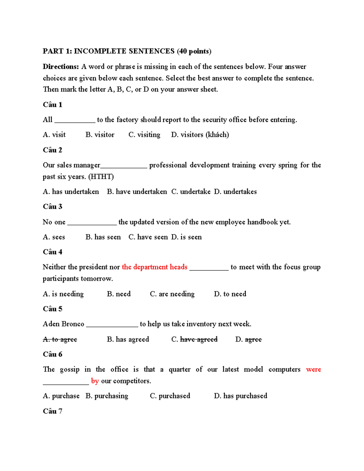 PART 1: INCOMPLETE SENTENCES - EXAMINATION QUESTIONS (40 POINTS) - Studocu