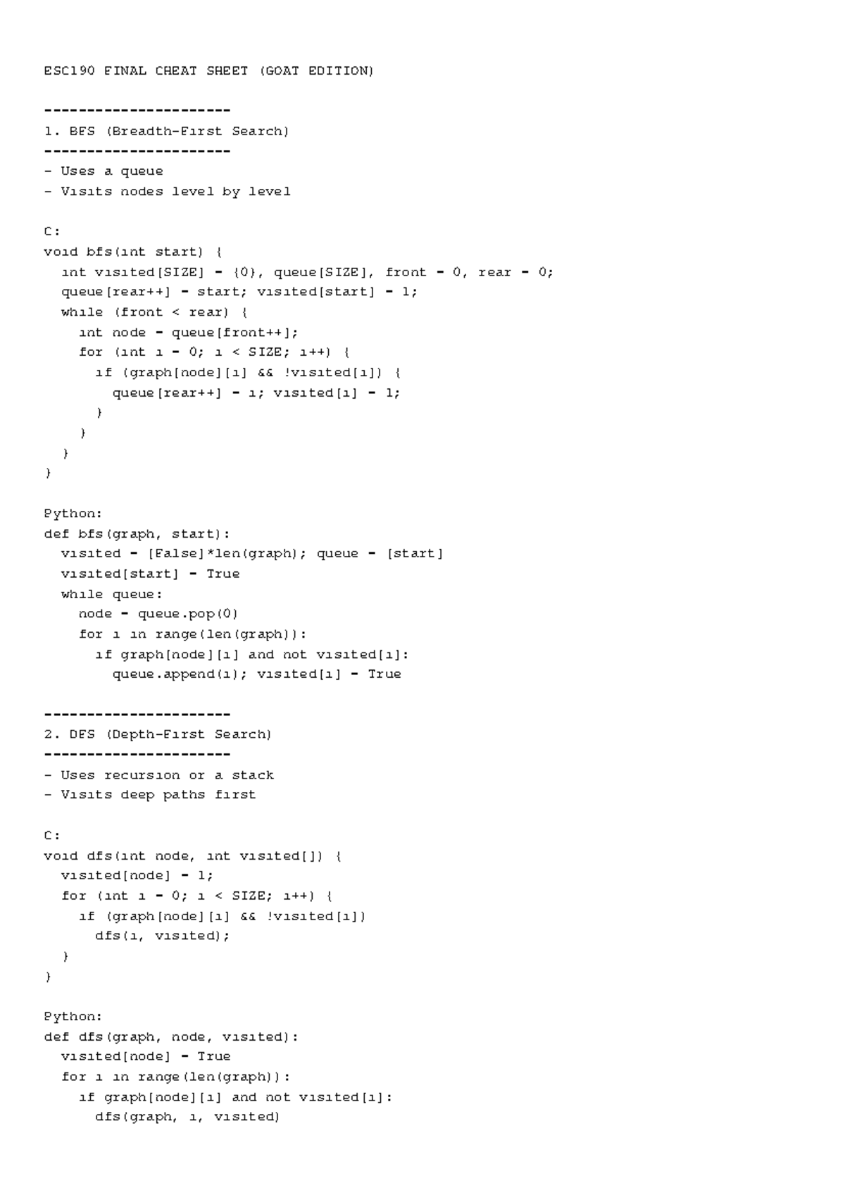 ESC190 Cheat Sheet - .bhv - ESC190 FINAL CHEAT SHEET (GOAT EDITION