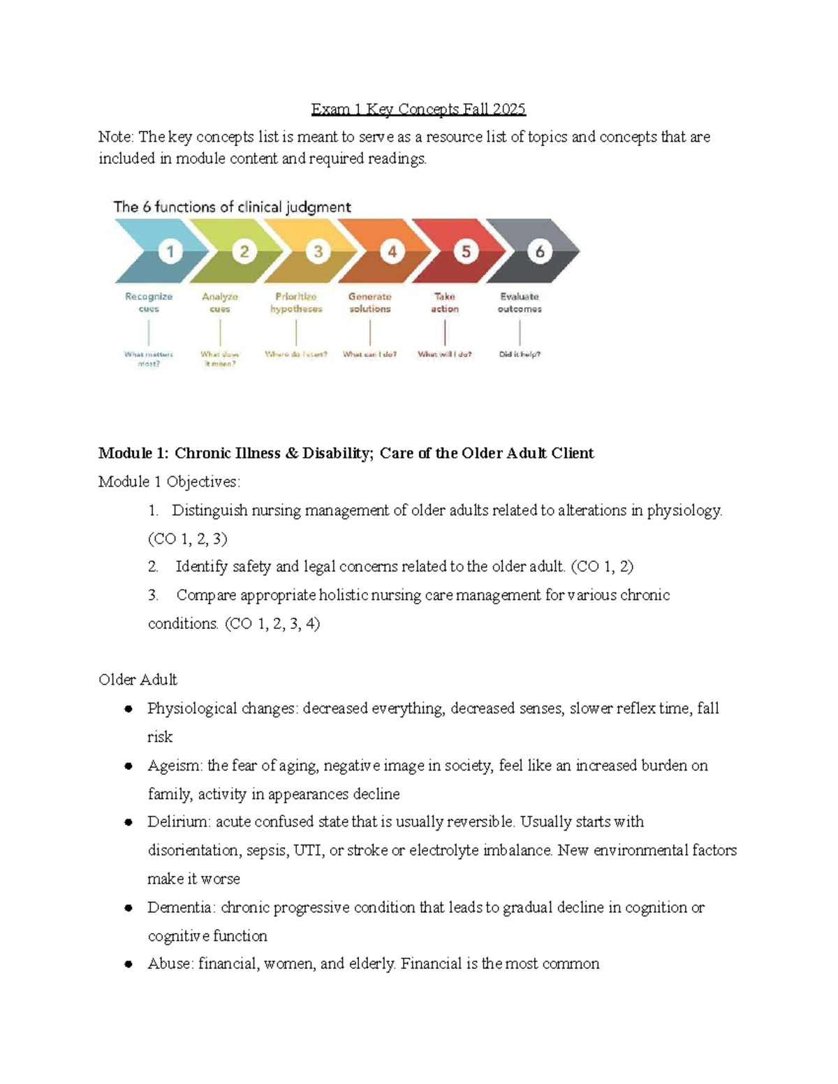 Exam 1 Key Concepts (NUR 198) - Modules 1 to 3 Overview - Studocu