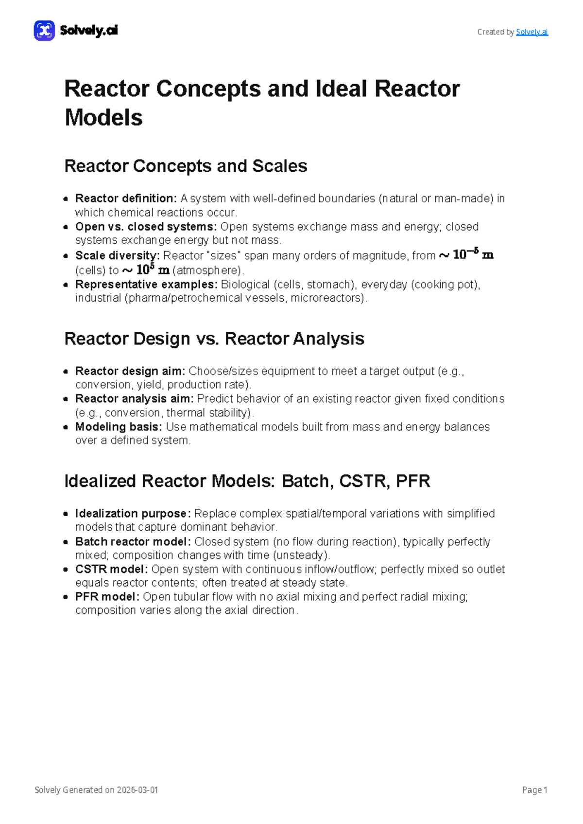 Cn2105 Ideal Reactor Concepts and Models: A Comprehensive Guide - Studocu