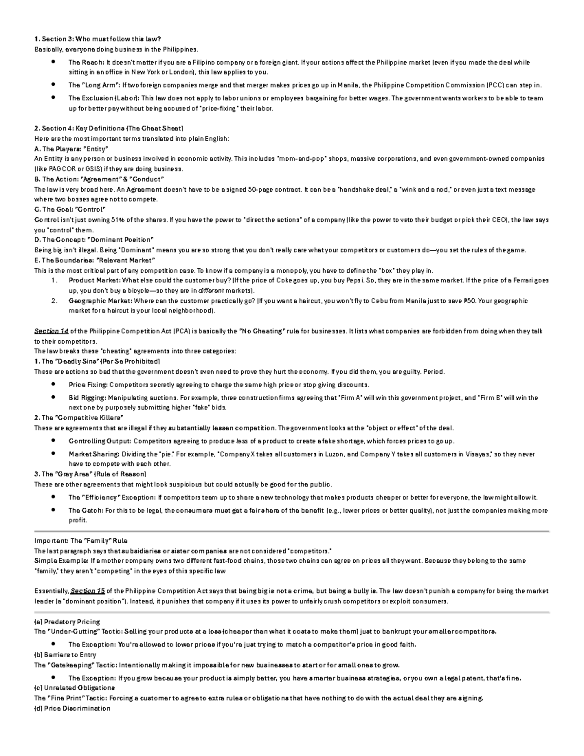 LST (W5) Additional Notes on Philippine Competition Law - Studocu