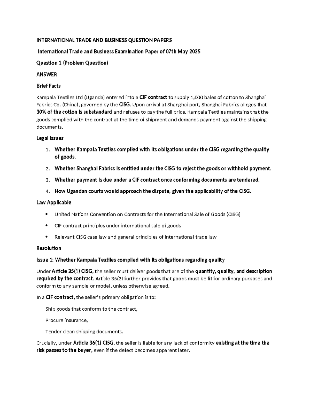 International Trade and Business Exam Papers (May 2025) - Studocu