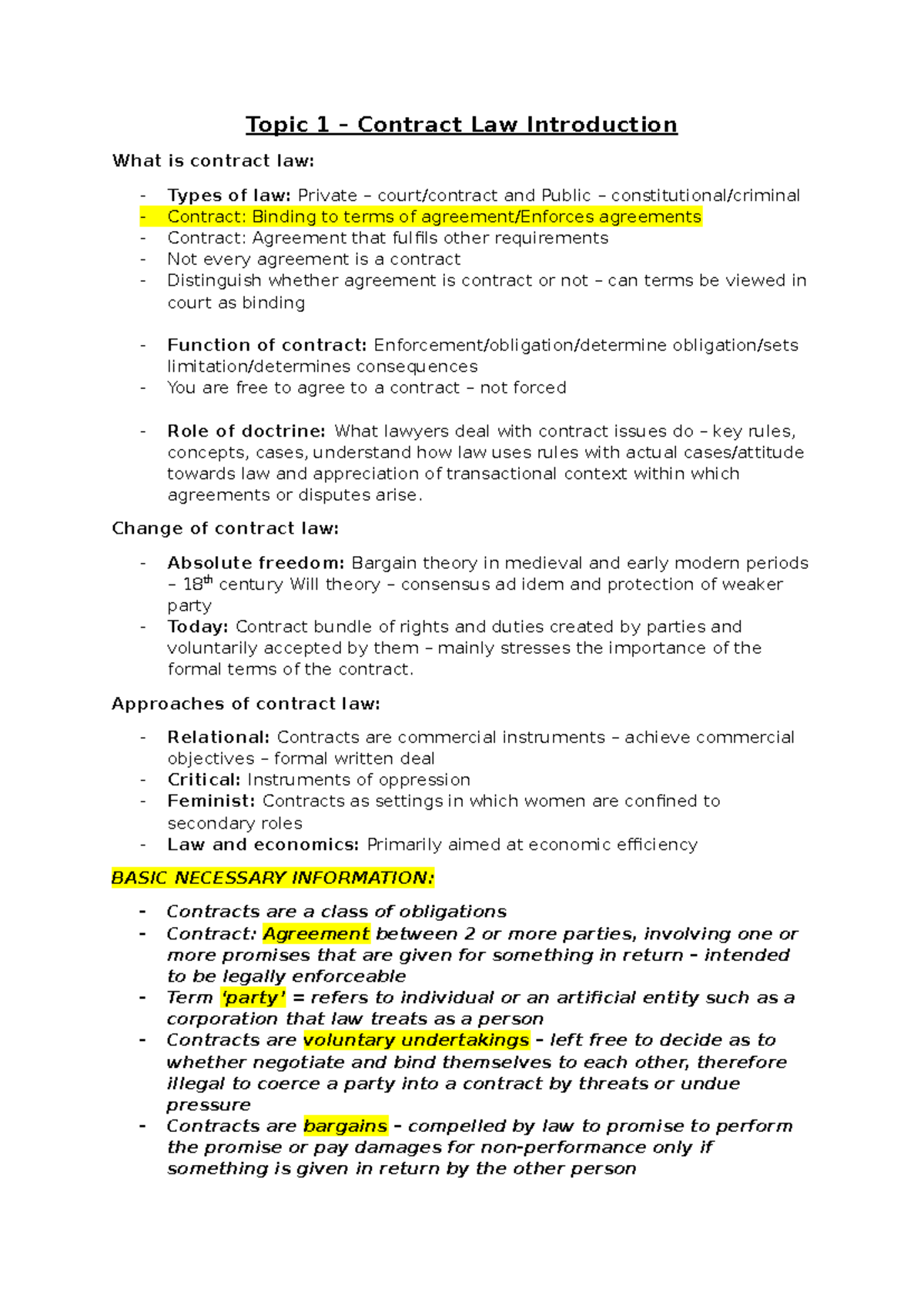 Contract Law 101: Understanding Agreements and Obligations - Studocu