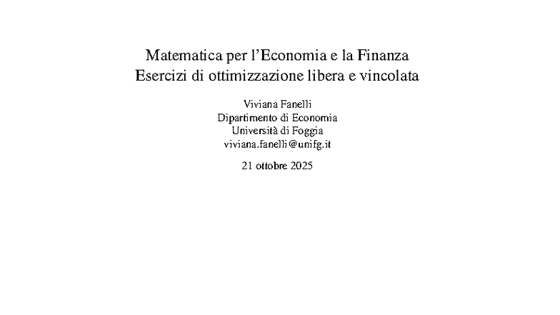 Esercizi di Ottimizzazione per Matematica e Finanza (ECO) - Studocu