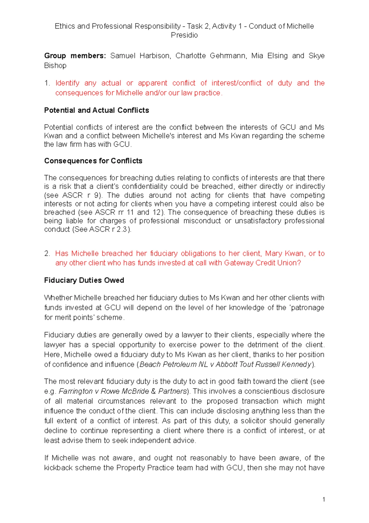 EPR 4.1 (Completed) - Ethics and professional responsibility - Question ...