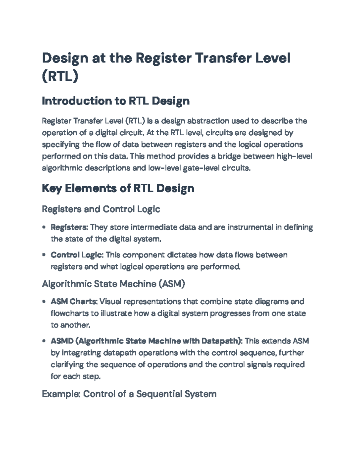 RTL Design Concepts and ASMD Chart Implementation (Course Code ...