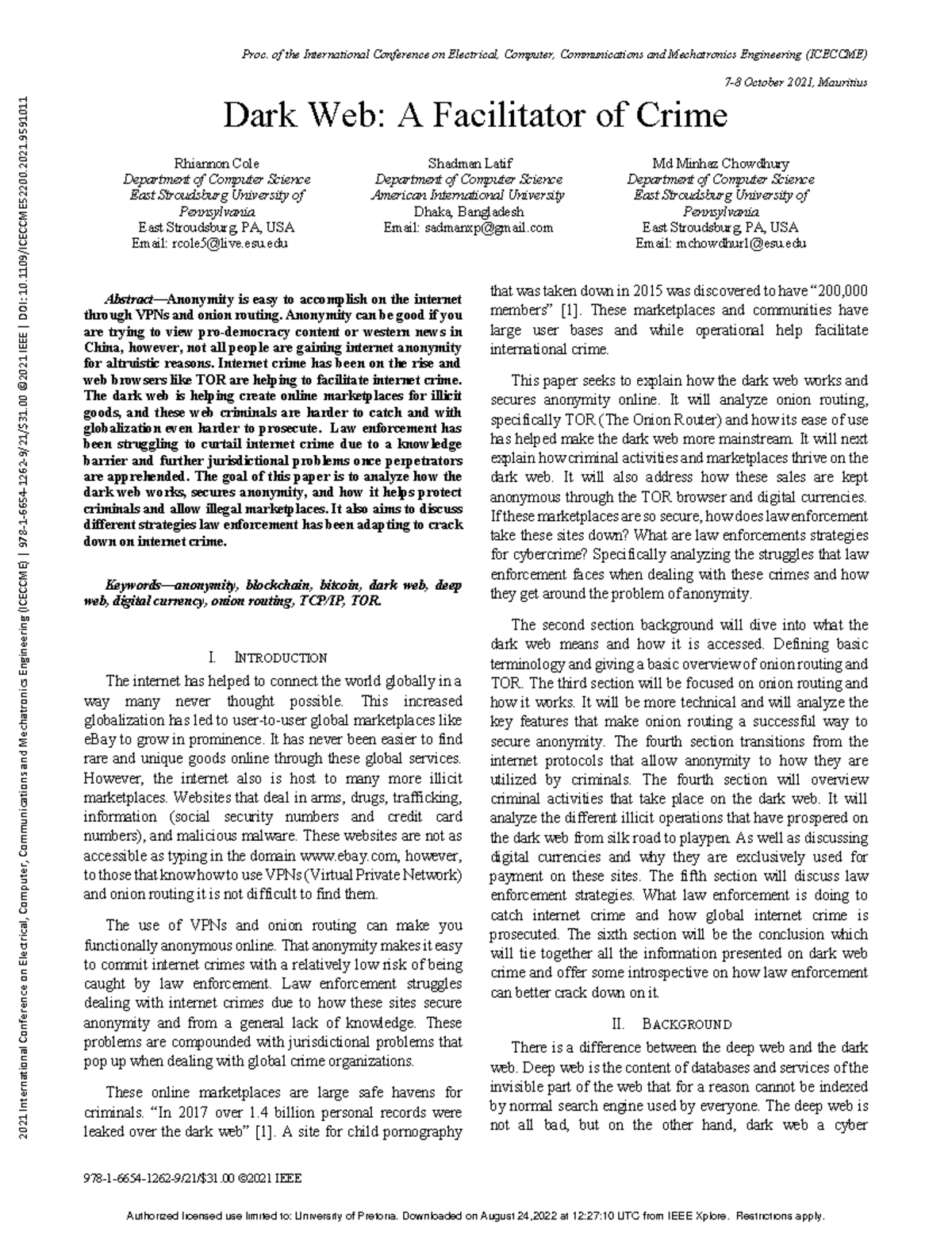 Dark Web A Facilitator of Crime - Proc. of the International Conference ...