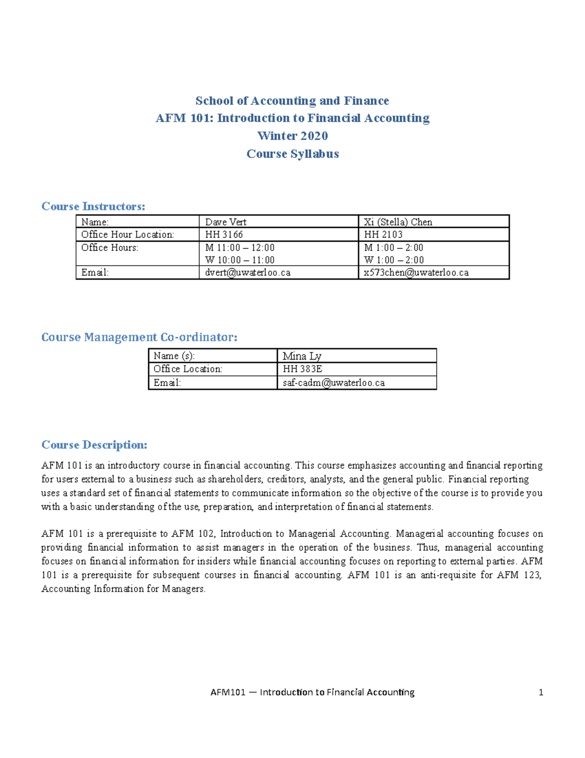 AFM 101 W20 - Comprehensive Course Syllabus & Exam Details - Studocu
