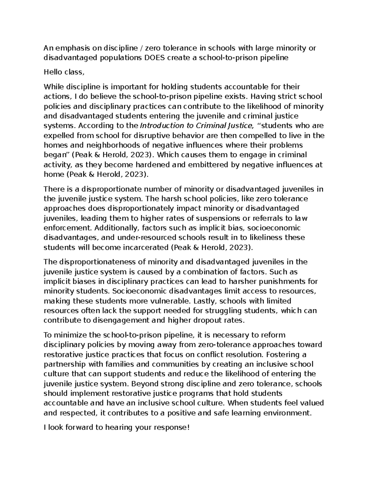 6-1 Discussion: The Impact of Zero Tolerance Policies on Minority ...