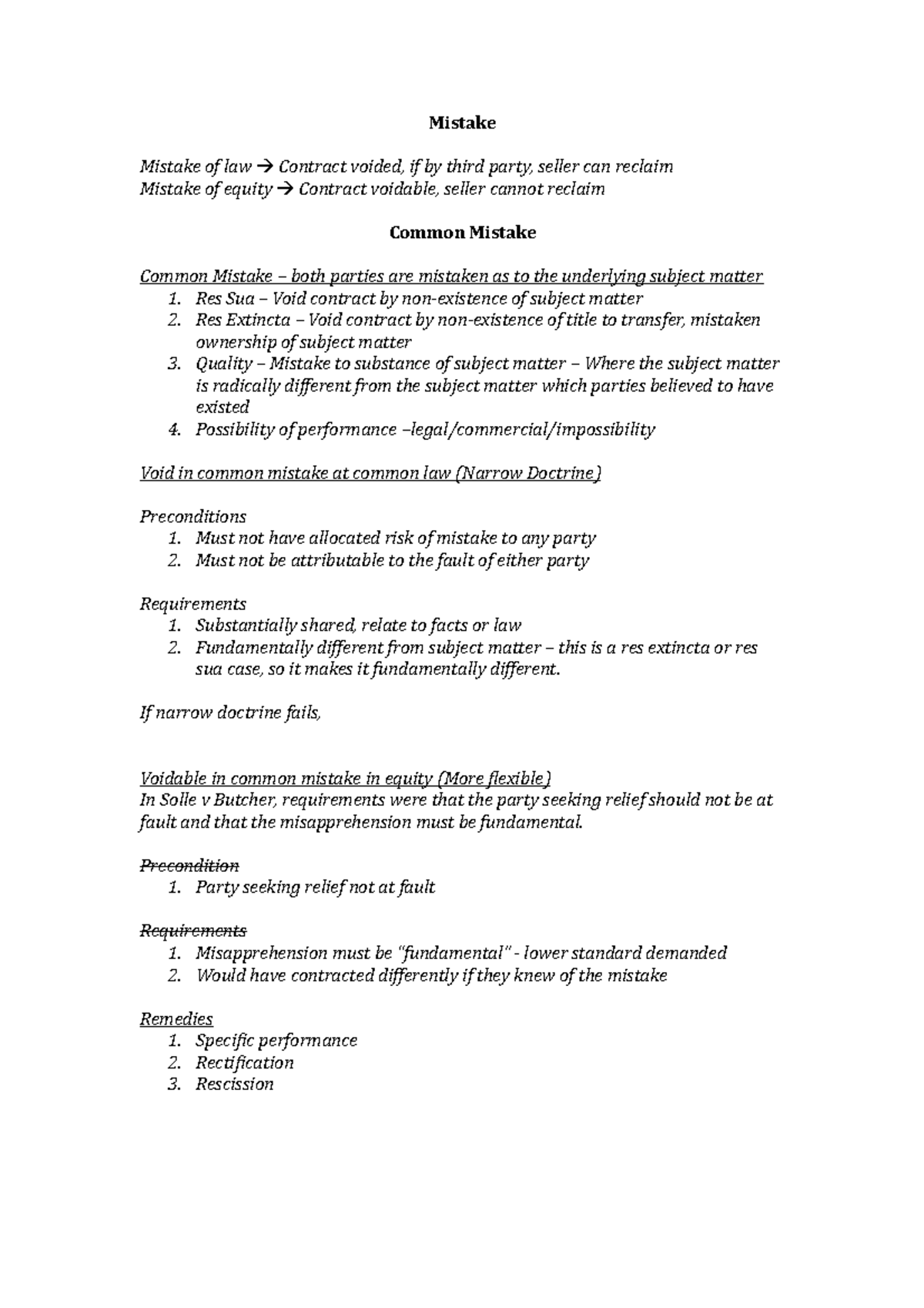 Mistake - Lecture Notes on Contract Law Concepts (LAU101) - Studocu