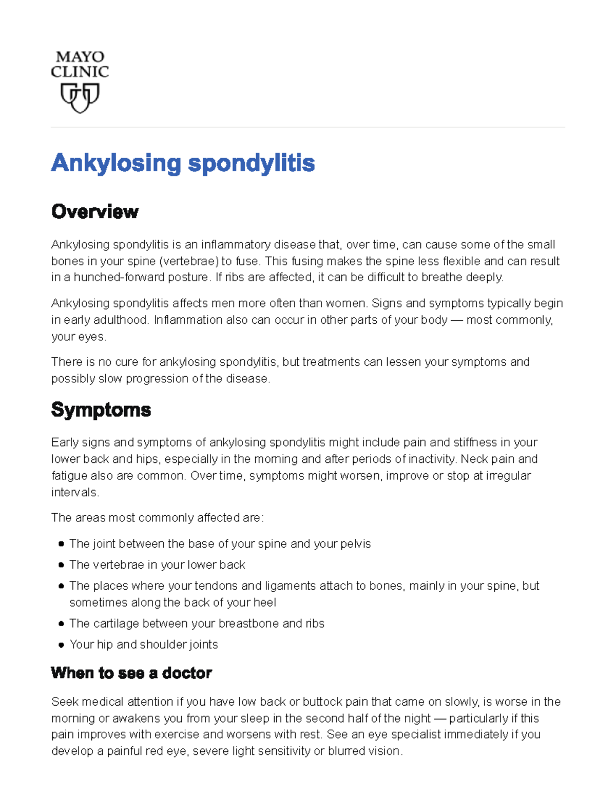 Ankylosing Spondylitis Overview and Management Strategies - Studocu