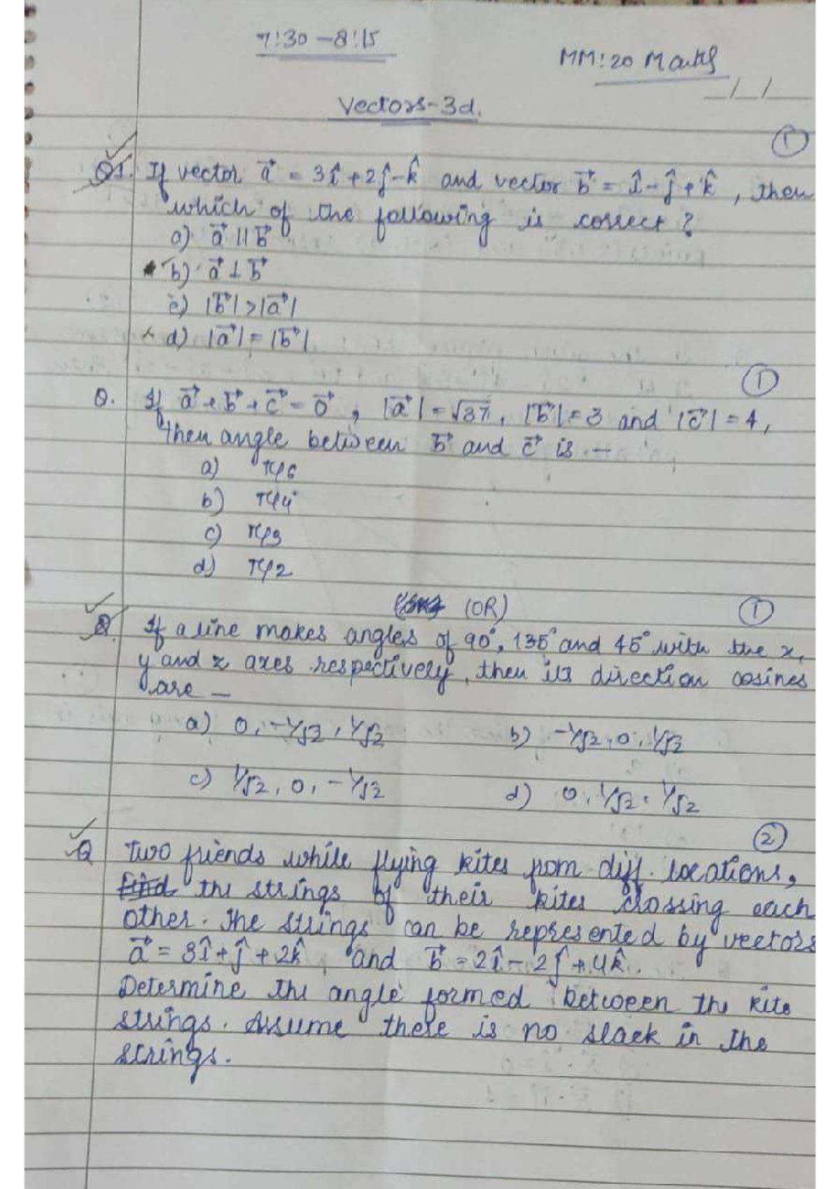 Vectors 3d class 12 test - Maths Class 12 - fnd a Adyee i AB poinQ (2:1 ...
