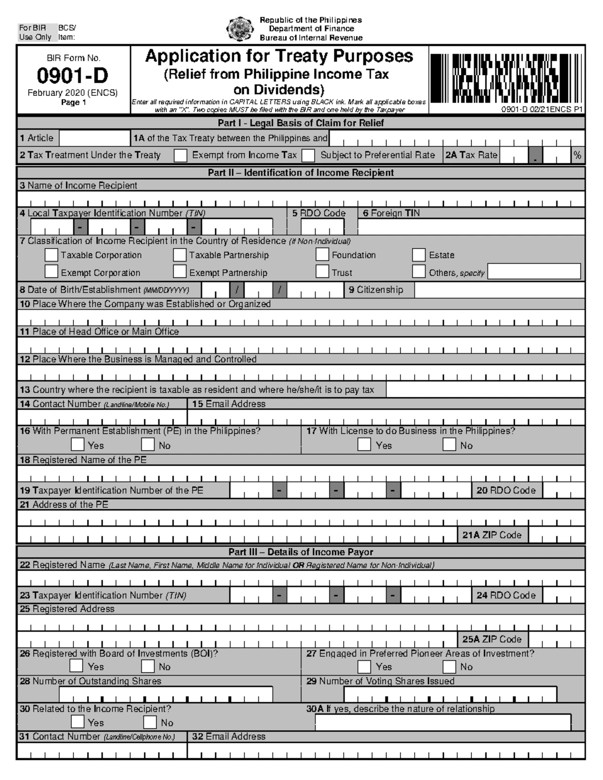 0901-P Final Exam BIR Form No. 0901 - Application for Tax Relief - Studocu