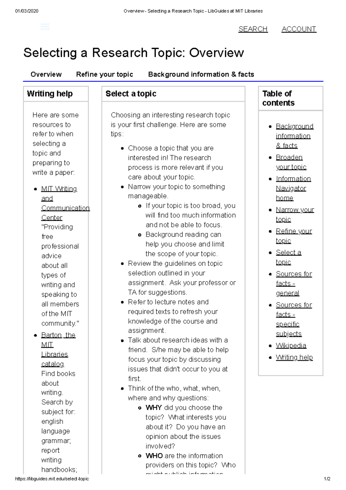 MIT Writing Guide: Selecting a Research Topic Overview - Studocu