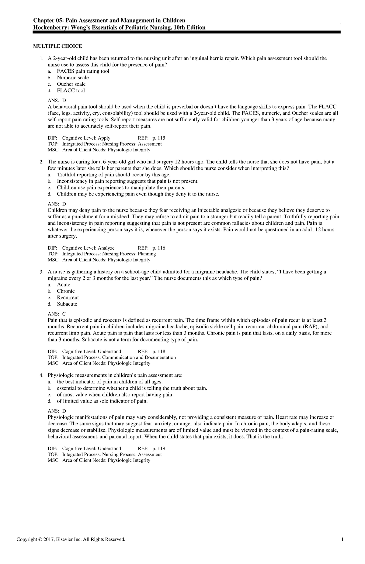 Exam View - Chapter 05 - Practice questions with rationales - Chapter ...