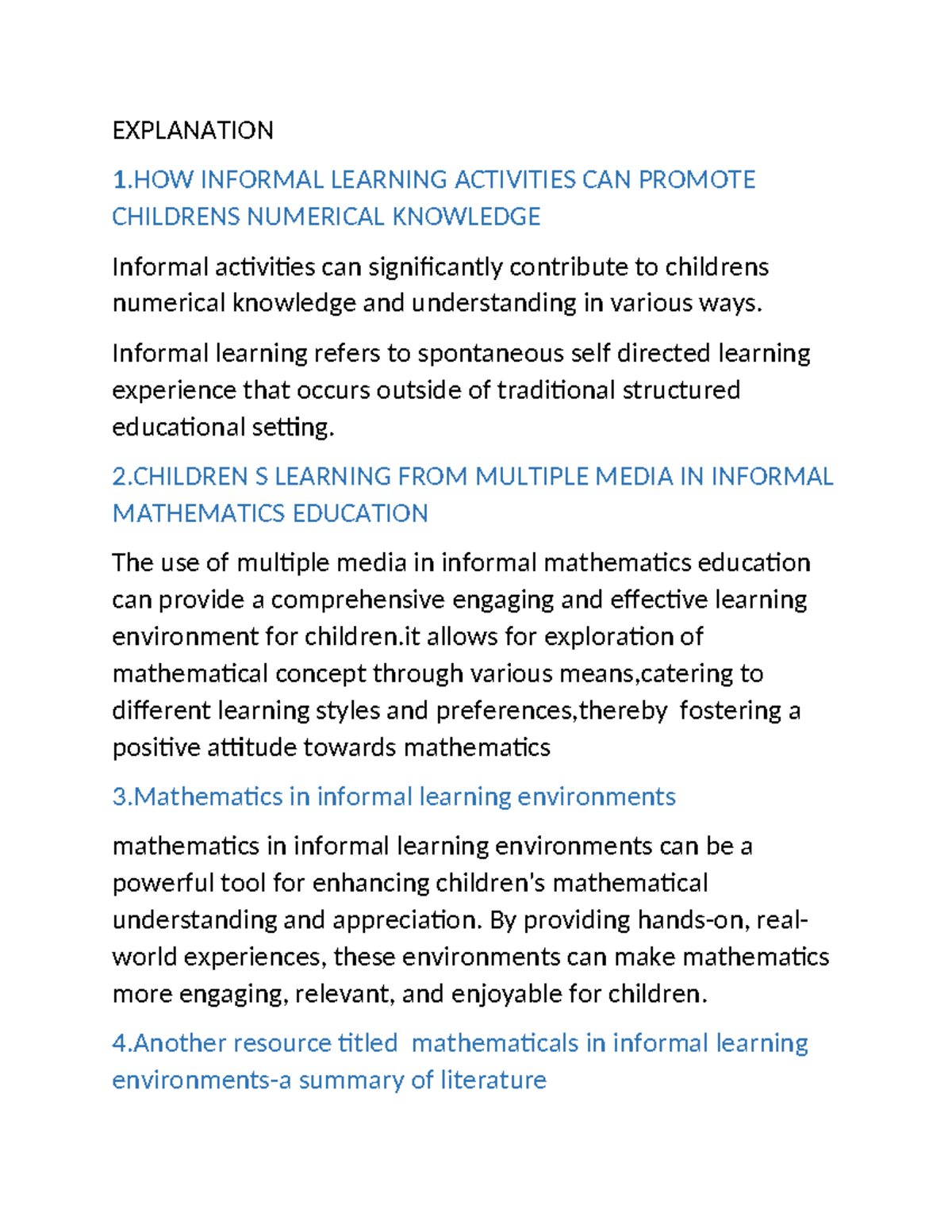 Mathematics IN Modern World - EXPLANATION 1 INFORMAL LEARNING ...