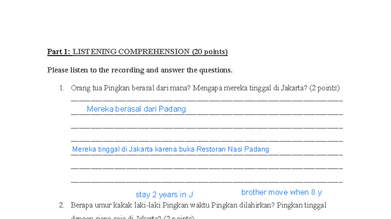 Listening Comprehension Practice (Pingkan) - Part 1 - Studocu