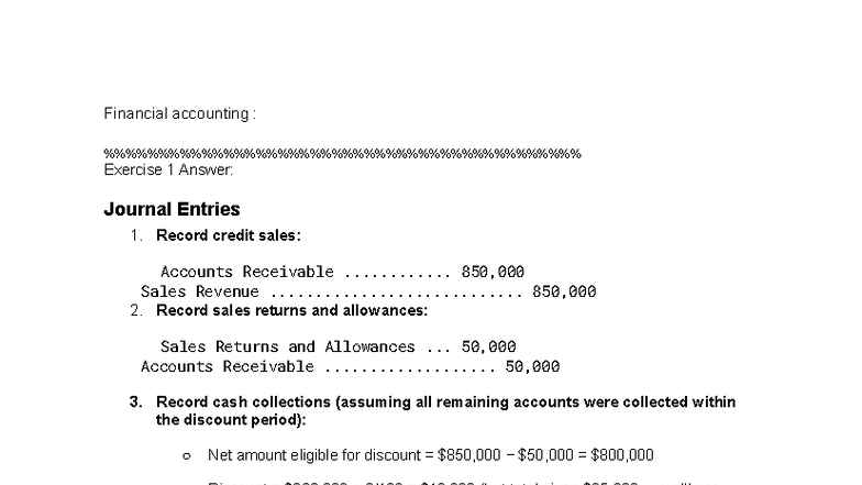 Financial Accounting (ACCT 101): Journal Entries & Exercises Overview ...
