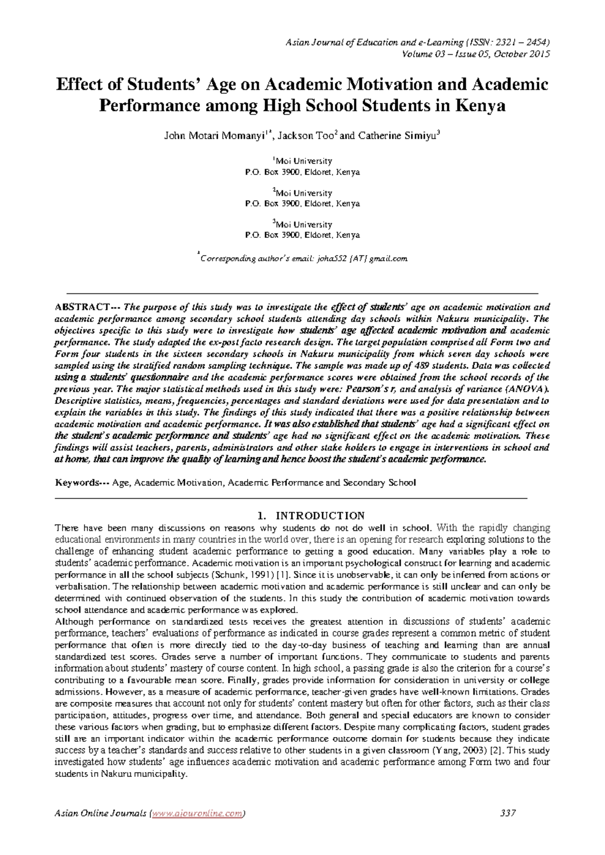 Effect of Age on Academic Motivation & Performance in High School (EDU ...